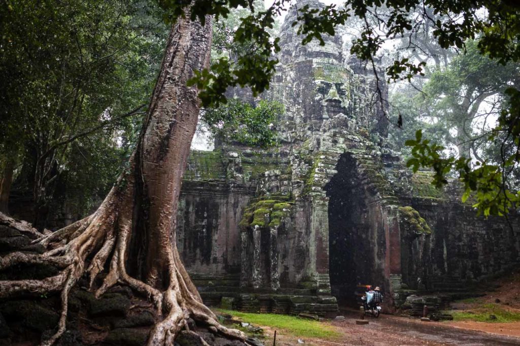 Gate of Angkor Thom in the rain