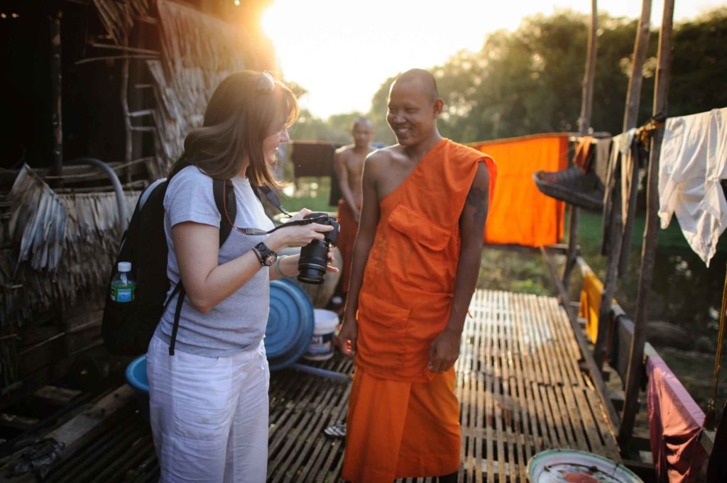 Fun time taking photo of a monk in Siem Reap